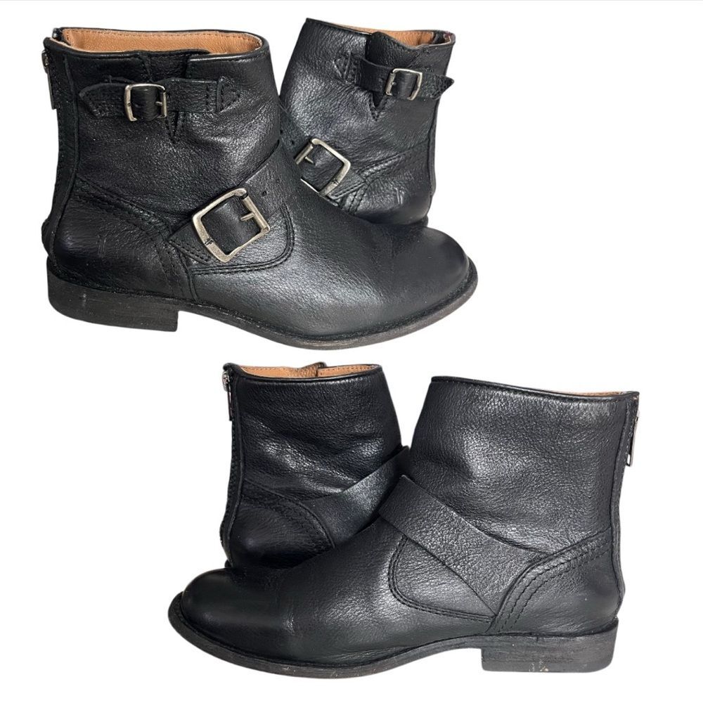 FRYE Black Leather Tyler Engineer Boots Straps Buckle Back Zipper Ankle Booties - Picture 10 of 10